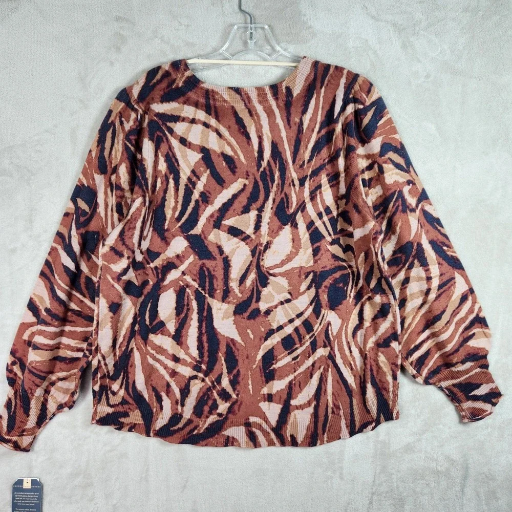 Democracy Abstract Animal Print Sweater Womens‎ 2X Pink Brown Soft Comfy Casual